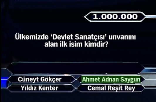 Kim Milyoner Olmak İster Yarışmasında Sorulan 11 Tane 1 Milyonluk Soru ve Cevabı 7