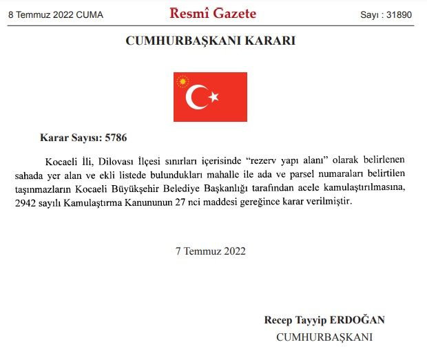 Acele Kamulaştırma Kararları Resmi Gazete'de Yayımlandı! Cumhurbaşkanı Erdoğan'ın Kararı İle Bu İllerdeki Bazı Taşınmazlar Kamulaştırılıyor! 2