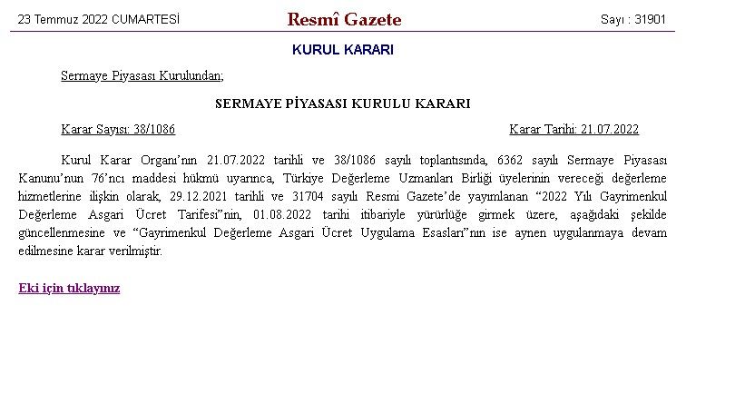 2022 Değerleme Ücretleri Zamlandı! Yeni SPK Gayrimenkul Değerleme Asgari Ücret Tarifesi Resmi Gazete'de 2