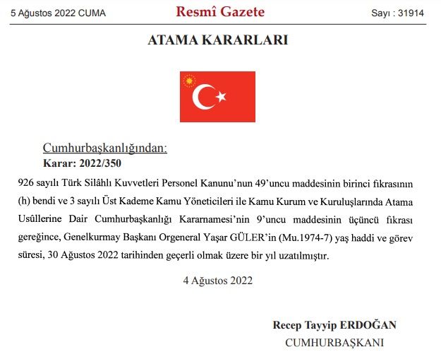 Cumhurbaşkanı Erdoğan'ın İmzaladığı Atama Kararları Resmi Gazete'de! TSK'da terfi ettirilen generallerin listesi! 2