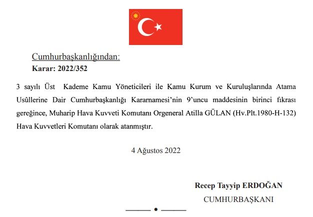 Cumhurbaşkanı Erdoğan'ın İmzaladığı Atama Kararları Resmi Gazete'de! TSK'da terfi ettirilen generallerin listesi! 3