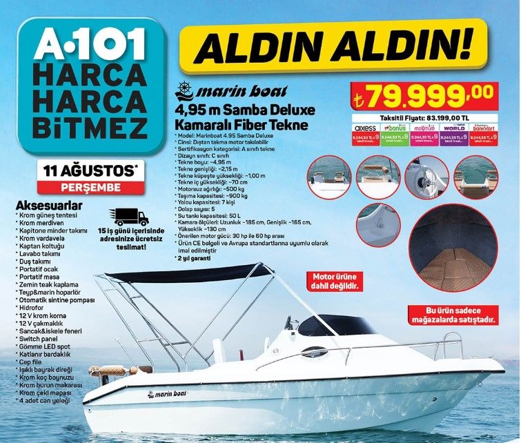 A101 11 Ağustos indirimli aktüel ürünler listesi! Süper lüks tekne 79 bin TL fiyatla satışta 2