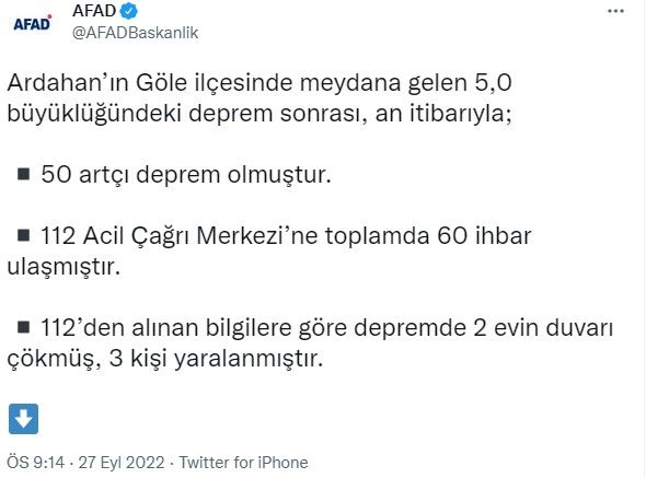 Ardahan deprem fırtınası ile sarsılmaya devam ediyor! AFAD duyurdu 2 evin duvarı çöktü, 3 kişi yaralandı 2