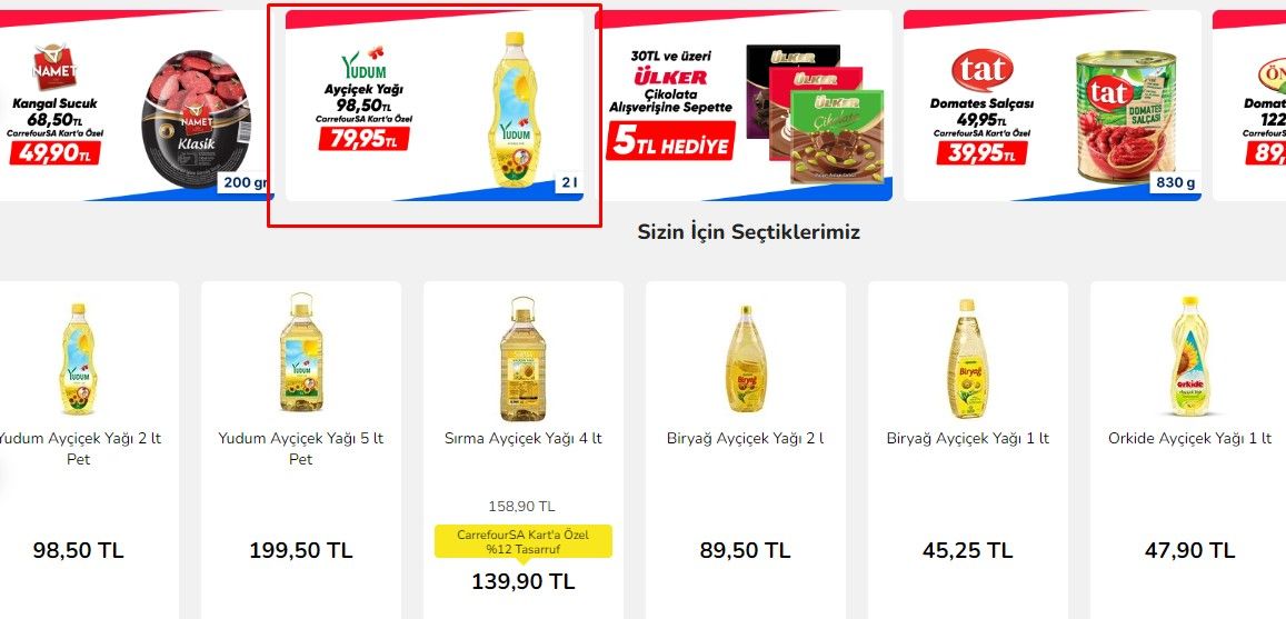 Carrefour çılgın fırsatlar kampanyası başladı Yudum ayçiçek yağı 79.95 lira düştü pirinç salça toz şeker un hepsi ucuzladı 12