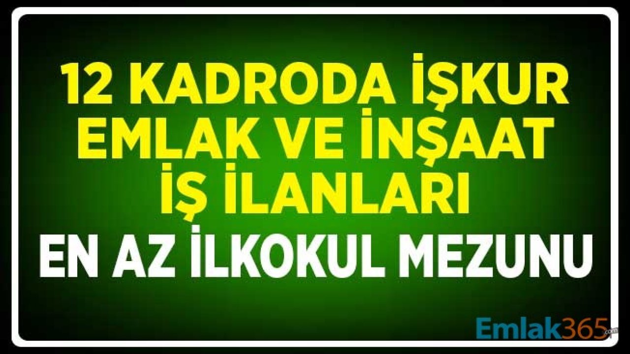 12 Kadroda İŞKUR Emlak ve İnşaat İş İlanları: En Az İlkokul Mezunu