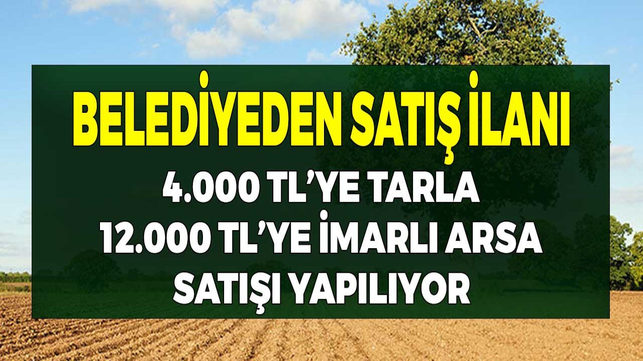 Belediyeden Satış İlanı! 4.000 TL'ye Tarla, 12.000 TL'ye İmarlı Arsa