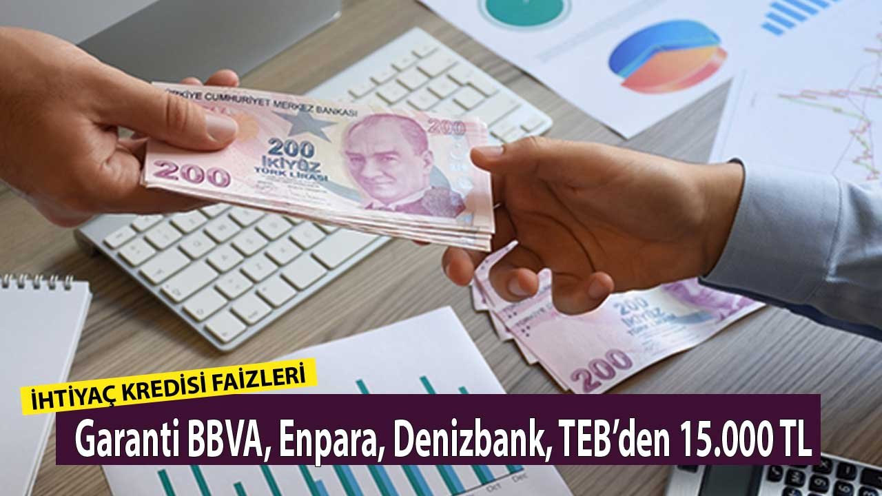 15.000 TL için İhtiyaç Kredisi Faizleri! Garanti BBVA, Enpara, Denizbank, TEB