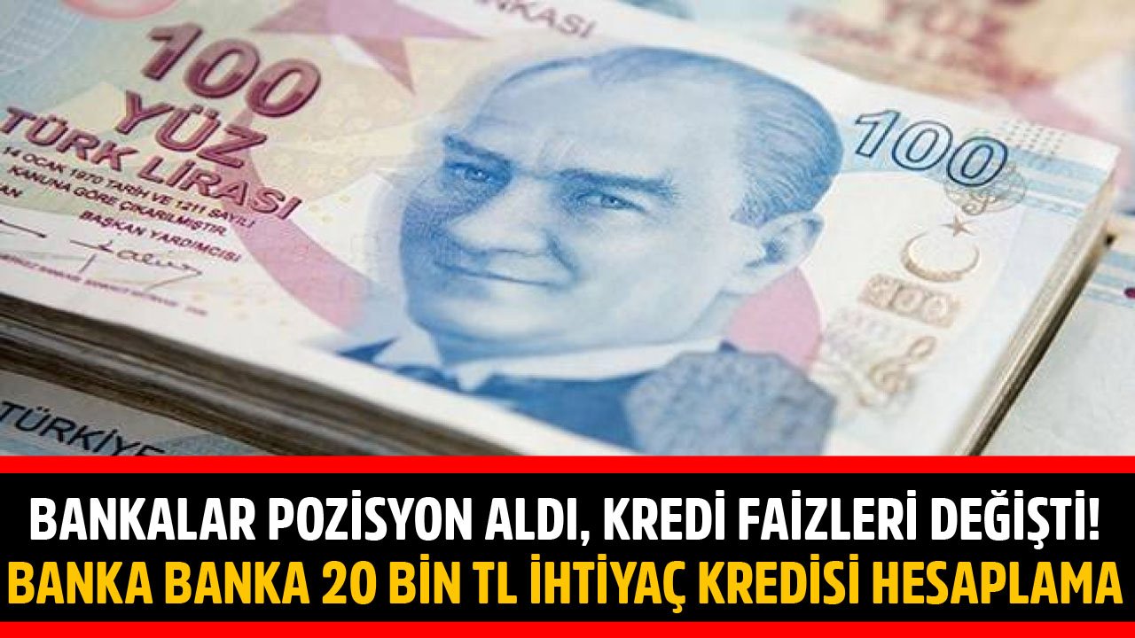 Bankalar Pozisyon Aldı, Kredi Faizleri Güncellendi! Ziraat, İş Bankası, Finansbank 20 Bin TL İhtiyaç Kredisi Hesaplama