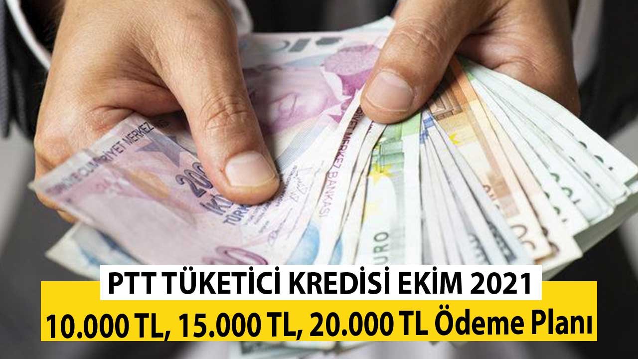 PTT 10.000 TL, 15.000 TL, 20.000 TL İhtiyaç Kredisi Ekim 2021 Faiz Oranları