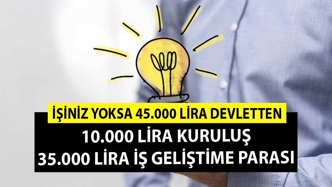 İşiniz Yoksa 45.000 Lira Devletten! 10.000 Lira Kuruluş, 35.000 Lira İş Geliştirme Parası