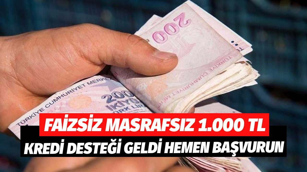 Faizsiz Masrafsız 1.000 TL Kredi Desteği Geldi! Hemen Başvur!