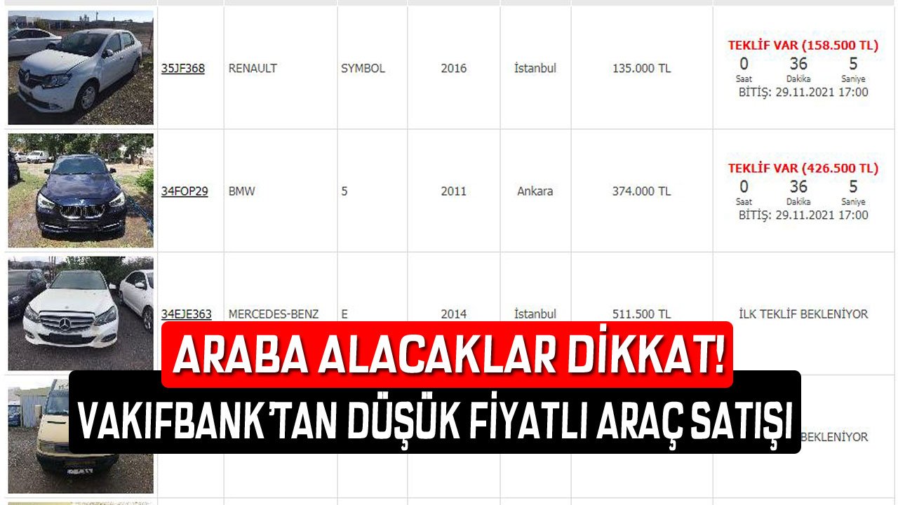 Vakıfbank'tan Düşük Fiyatlı İcralık Araç Satışı! Araba Alacaklara Müjde Gibi Haber!