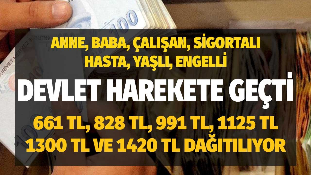 Anne, Baba, Hasta, Çalışmayan, Öğrenci! Devlet Harekete Geçti 828 TL, 991 TL, 1300 TL, 1125 TL, 1420 TL Dağıtılıyor