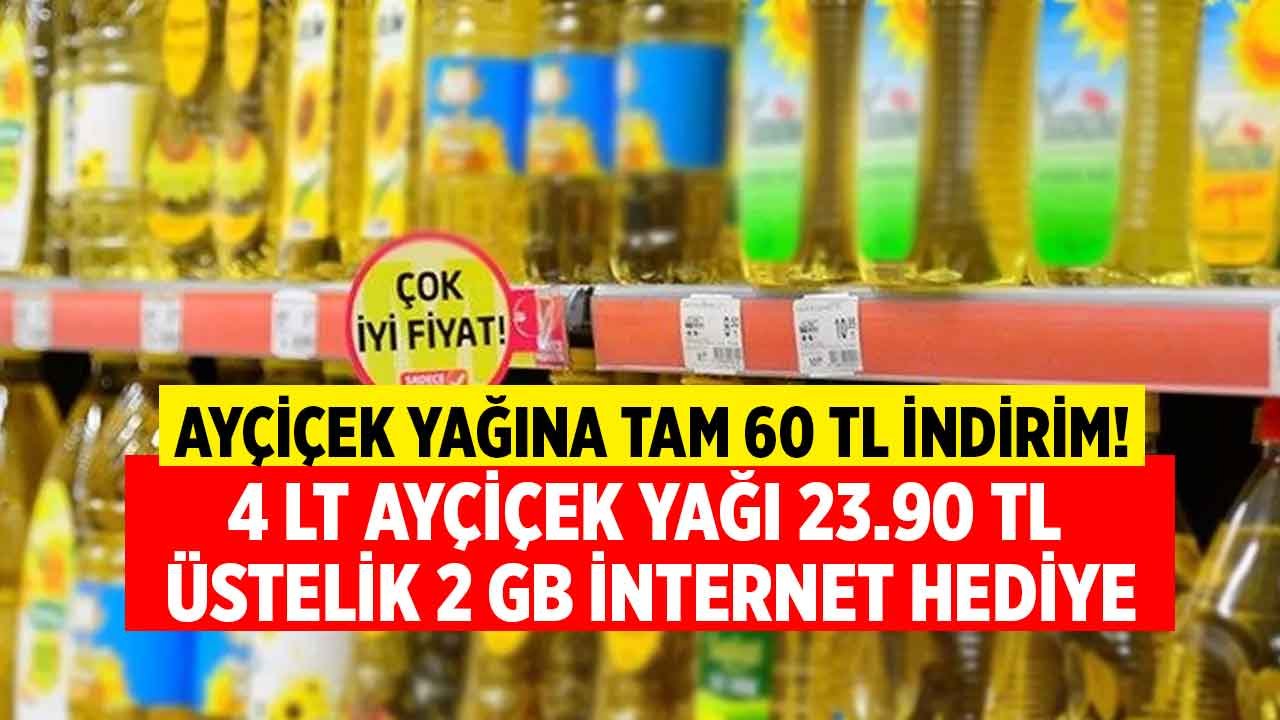 Ayçiçek Yağı Fiyatına Tam 60 TL İndirim! Daha Ucuzu Yok, 4 LT Ayçiçek Yağı 23.90 TL, Üstelik 2 GB İnternet Bedava
