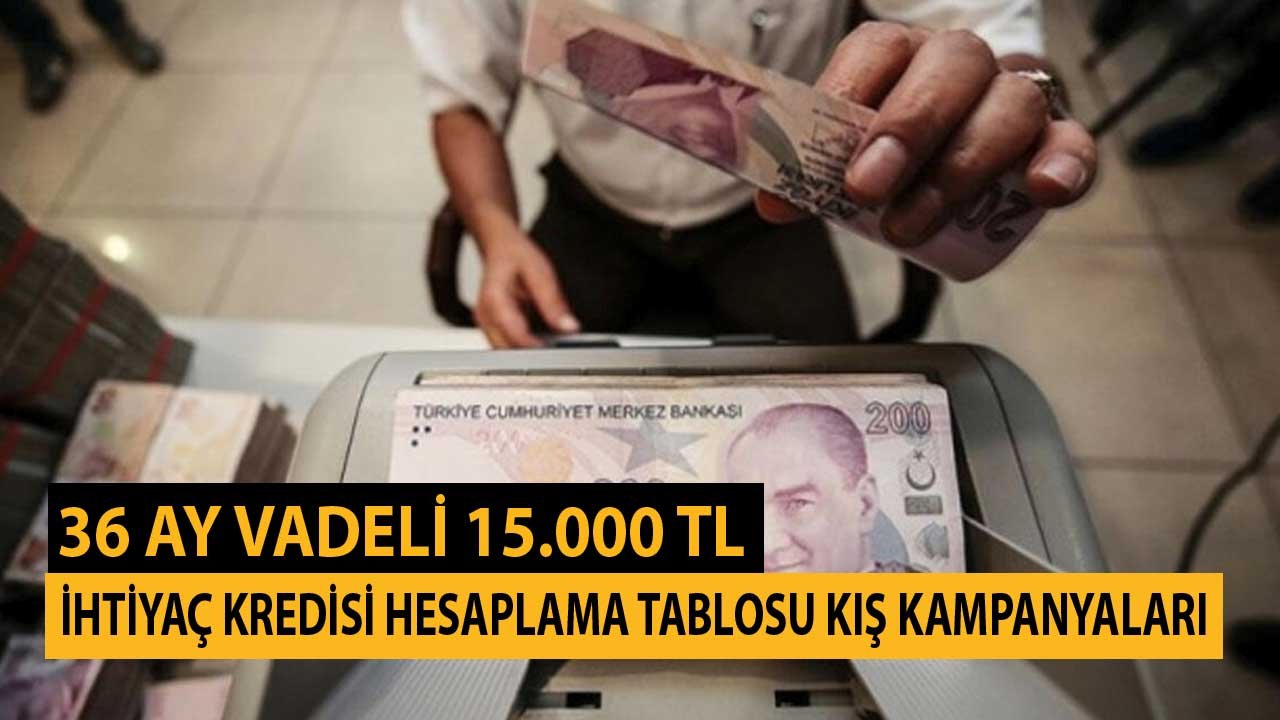 Yılsonu Oranlarıyla Kış Kredisi! 36 Ay Vadeli 15.000 TL Kredi Banka Banka Ödeme Planı