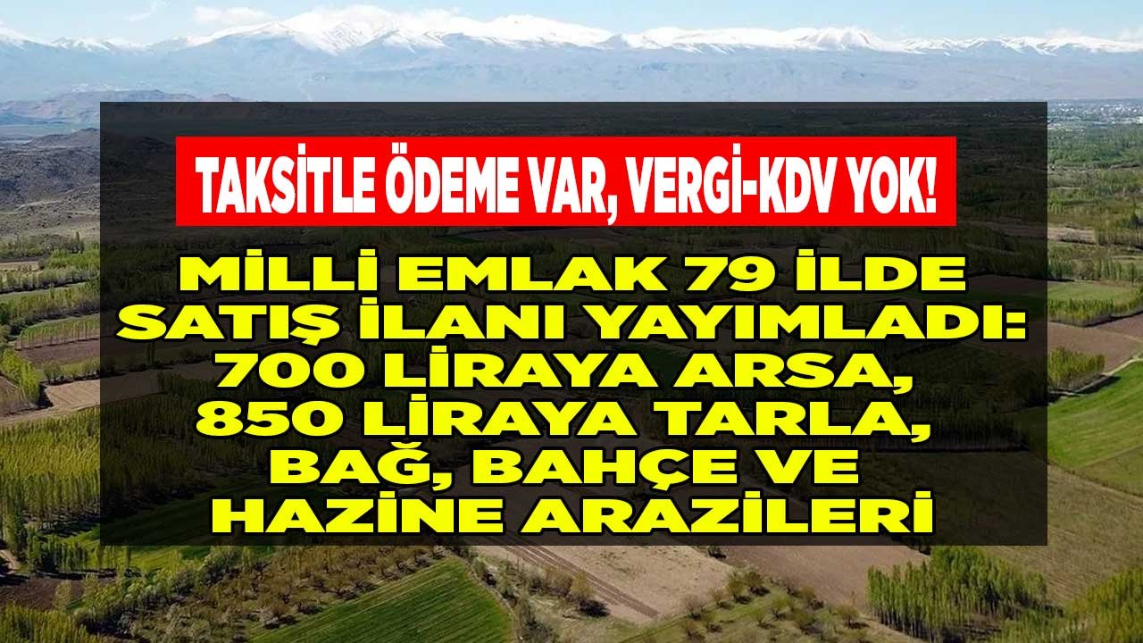 Vergisiz, KDV'siz, 24 Ay Taksitle! Milli Emlak 700 Liraya Arsa, 850 Liraya Tarla, Bağ Bahçe ve  Hazine Arazisi Satışları