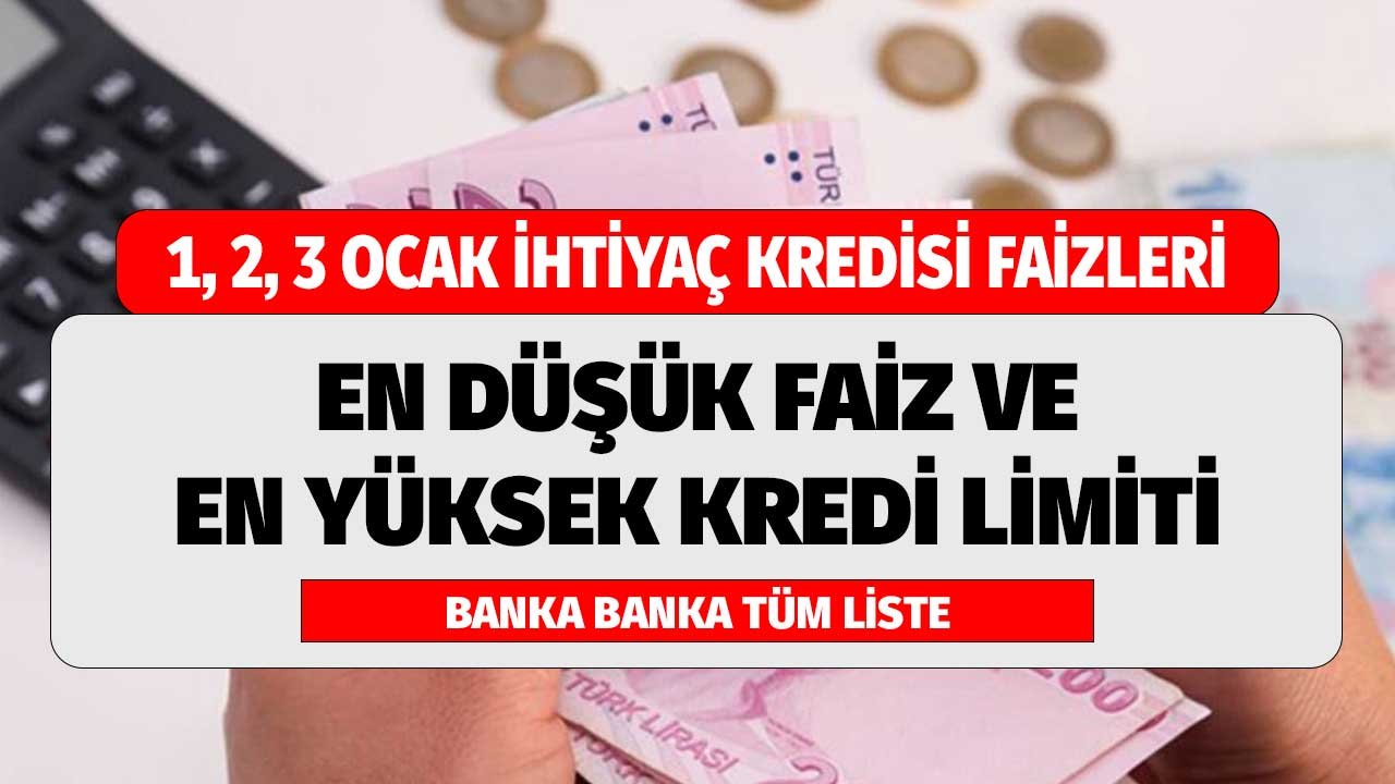 Bankaların 1,2, 3 Ocak'ta İhtiyaç Kredisi Çekecek Müşterilerine Sunacakları Faizler
