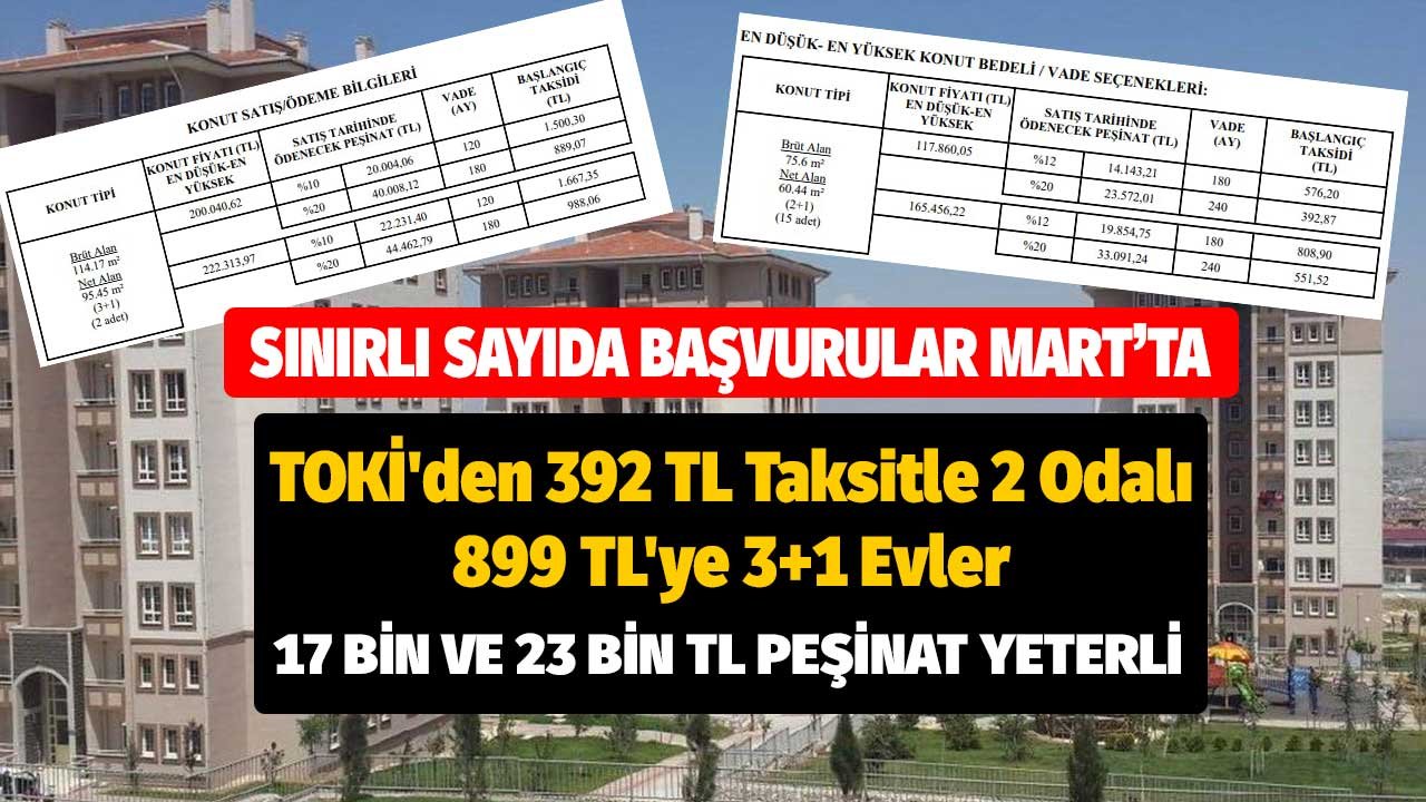 Başvurular Mart'ta Açılacak! TOKİ'den 392 TL Taksitle 2 Odalı, 899 TL'ye 3+1 Evler