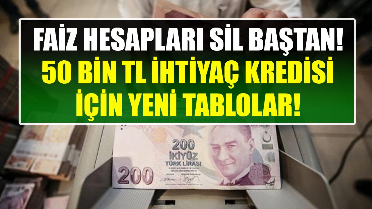 İhtiyaç Kredisi Faiz Hesaplamaları Sil Baştan! Halkbank, Ziraat, Vakıfbank, Akbank 50 Bin TL Kredi İçin Yeni Tablolar!