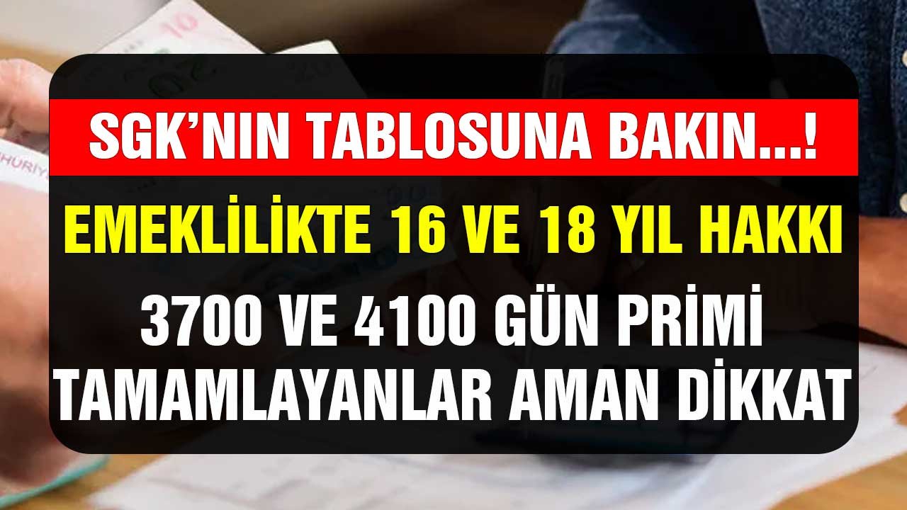 SGK'nın Tablosuna Bakın! Emeklilikte 16 ve 18 Yıl Hakkı 3700, 4100 Gün Primi Tamamlayanlar Dikkat