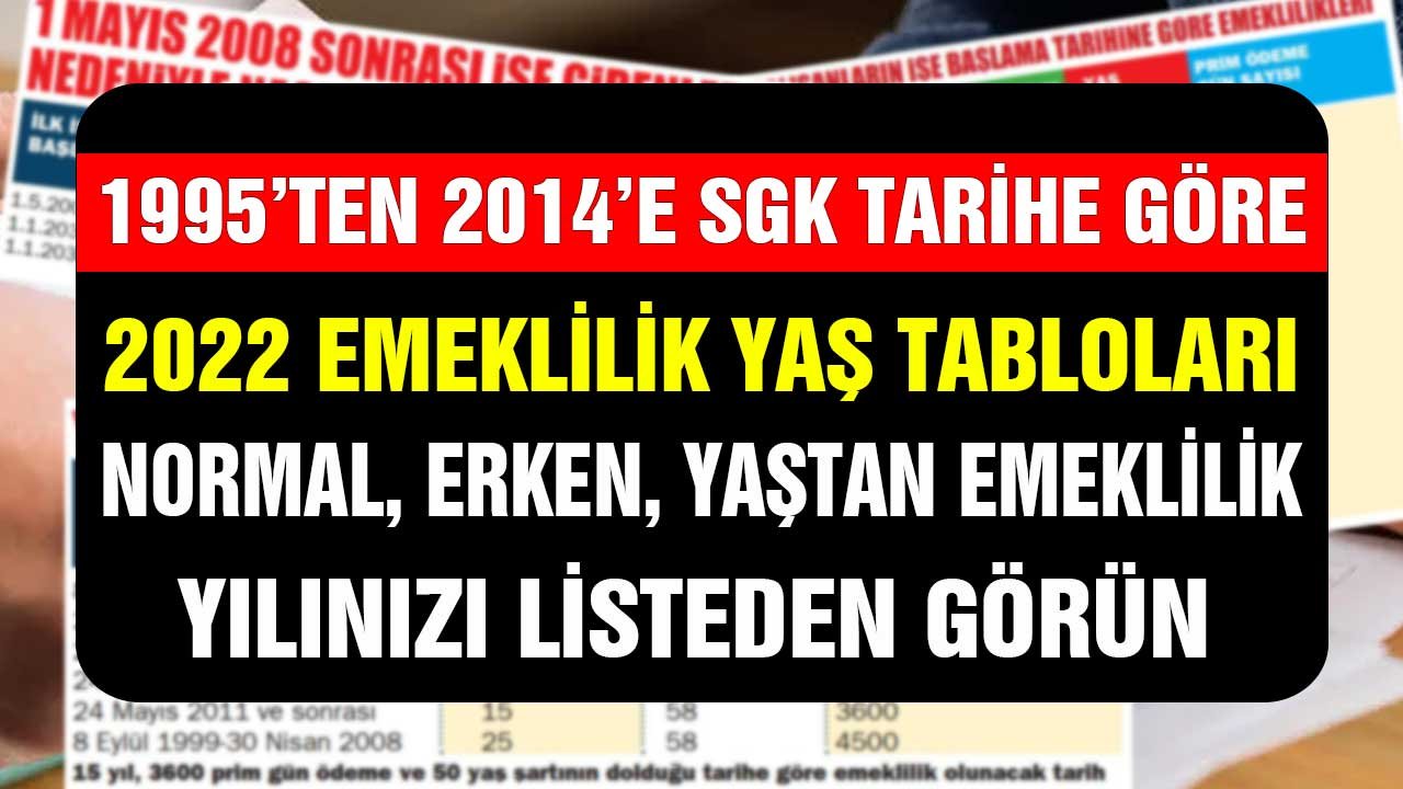 1995'ten 2014'e SGK Tarihine Göre 2022 Emeklilik Yaş Tablosu! Emekli Olma Yılınıza Bakın