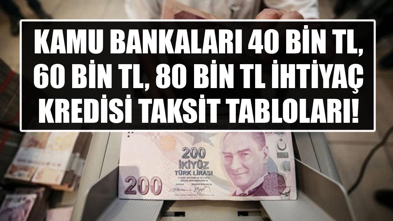 Ziraat, Halkbank, Vakıfbank Kredi Maliyetleri! 40 Bin TL, 60 Bin TL, 80 Bin TL İhtiyaç Kredisi Taksit Tabloları!