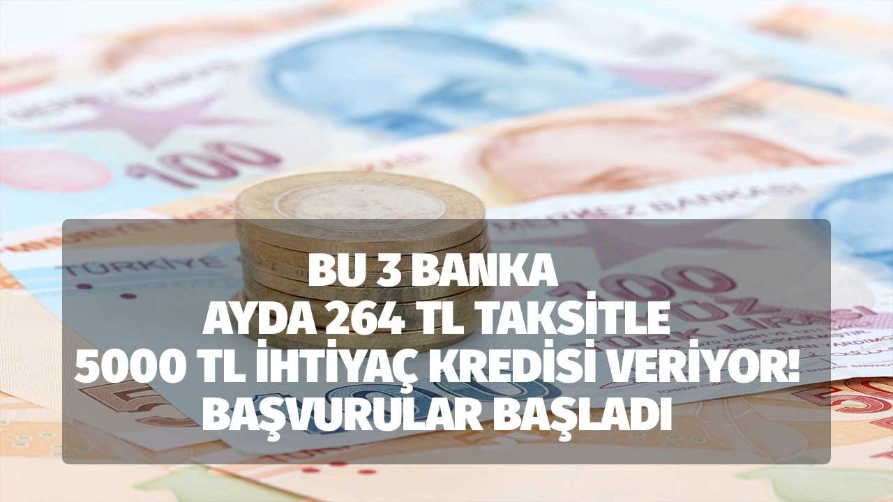 Ayda 264 lira taksitle ihtiyaç krediniz bu 3 bankadan! En düşük faizli 5000 TL kredi