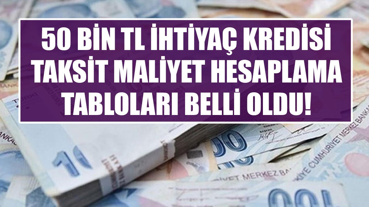 Denizbank, İş Bankası, Halkbank 50 Bin TL İhtiyaç Kredisi Taksit Maliyet Hesaplama Tabloları!