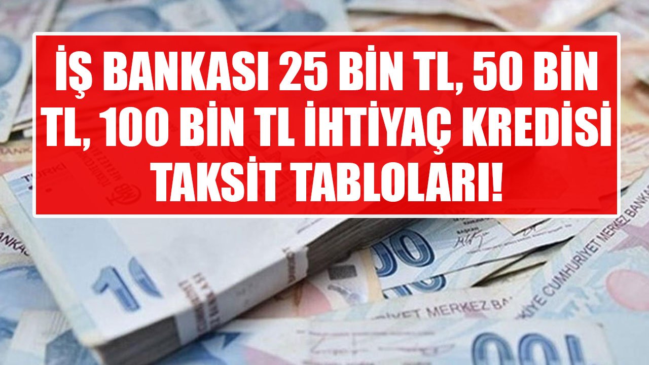 İş Bankası 25 Bin TL, 50 Bin TL, 100 Bin TL İhtiyaç Kredisi Taksit Hesaplama Tabloları!