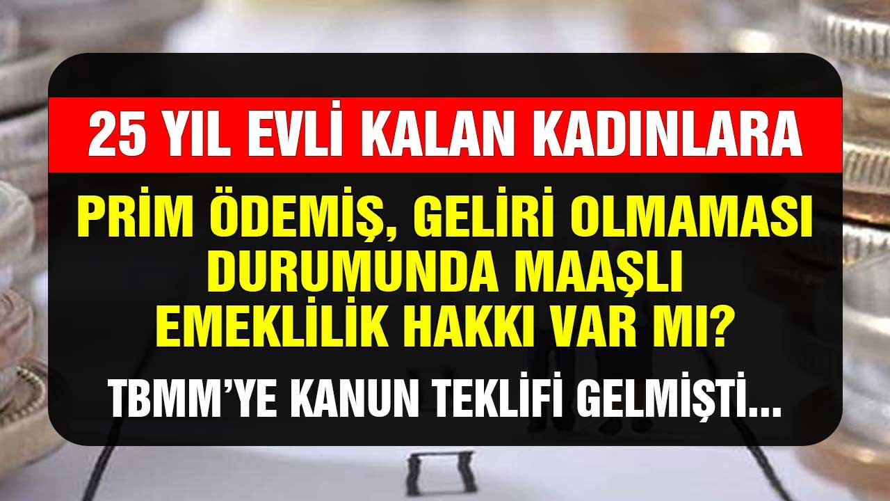 Prim ödememiş geliri olmayan 25 yıl evli kalan kadınlara maaşlara emeklilik hakkı var mı? TBMM'ye yasa teklifi gelmişti