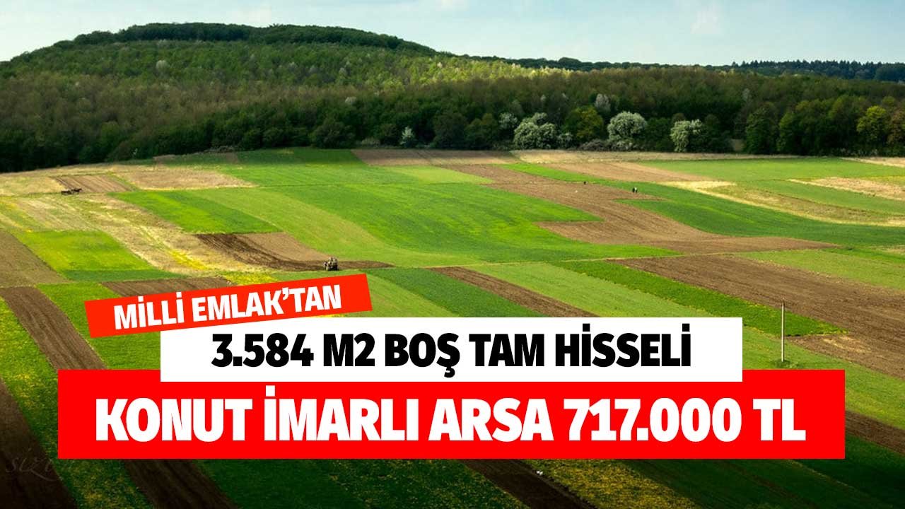 3.584 m2 boş tam hisseli konut imarlı arsa 717.000 TL Milli Emlak'tan satılacak