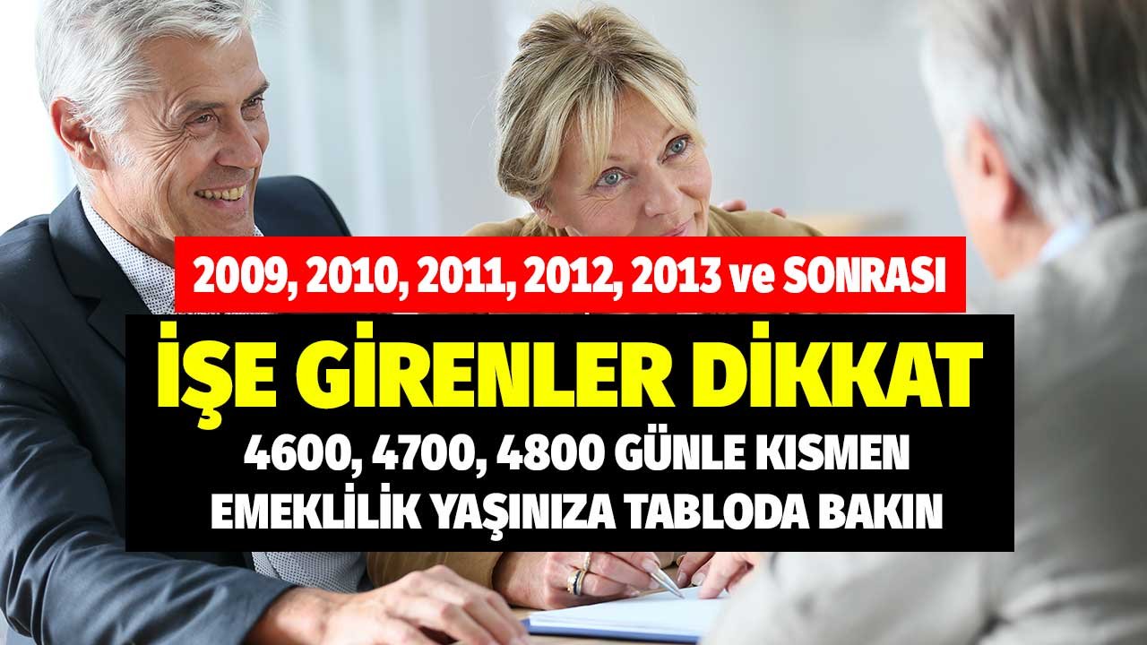 2009 2010 2011 2012 2013 ve sonrası işe başlayanlar! 4600, 4700, 4800 günle kısmen emeklilik yaşınızı tabloda görün