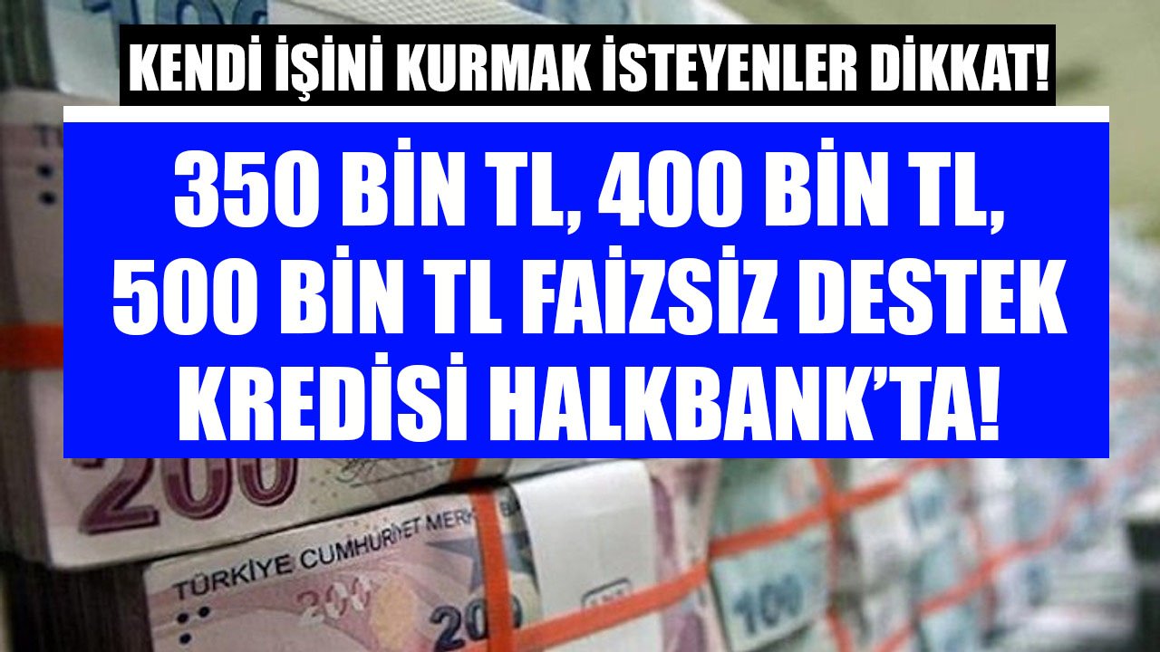 Kendi İşini Kurmak, İşini Geliştirmek İsteyenlere Halkbank'tan 350 Bin TL, 400 Bin TL, 500 Bin TL Faizsiz Destek Kredisi