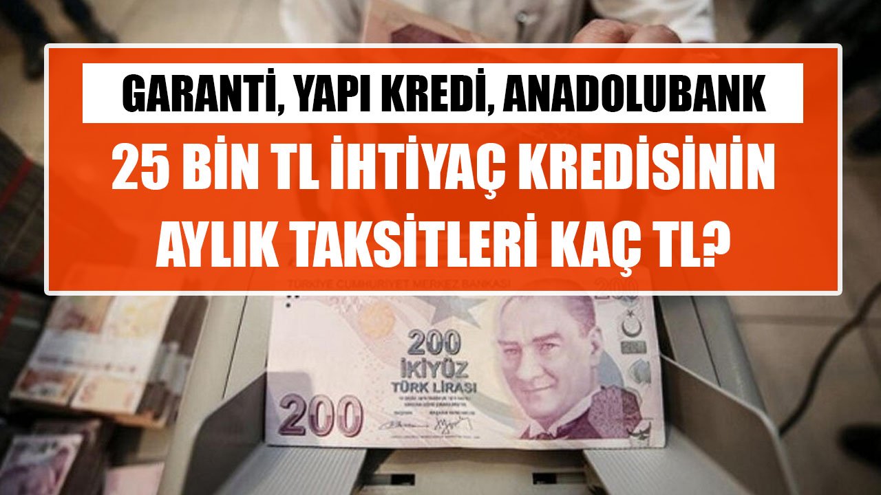 25 Bin TL İhtiyaç Kredisinin Aylık Taksitleri Garanti BBVA'da, Yapı Kredi Bankası'ndan, Anadolubank'ta Kaç TL?