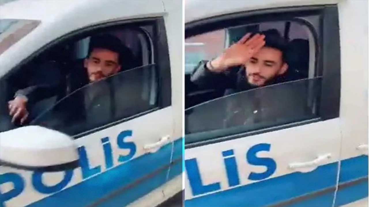 Suriyeli fenomen resmi plakalı polis aracını kullanarak pişkin pişkin el salladı! Görüntüler gündem oldu