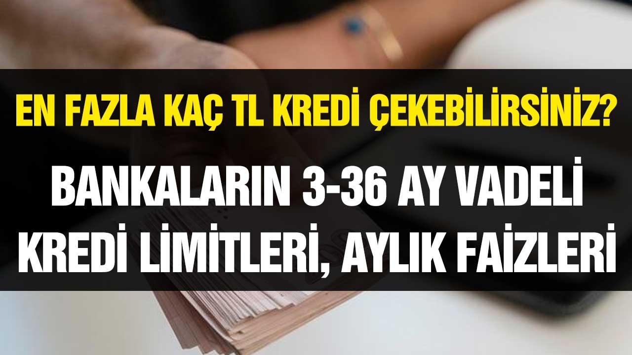 3 - 36 ay vadeyle hangi banka en fazla kaç TL ihtiyaç kredisi veriyor? Faiz oranlarıyla birlikte tüm tablo