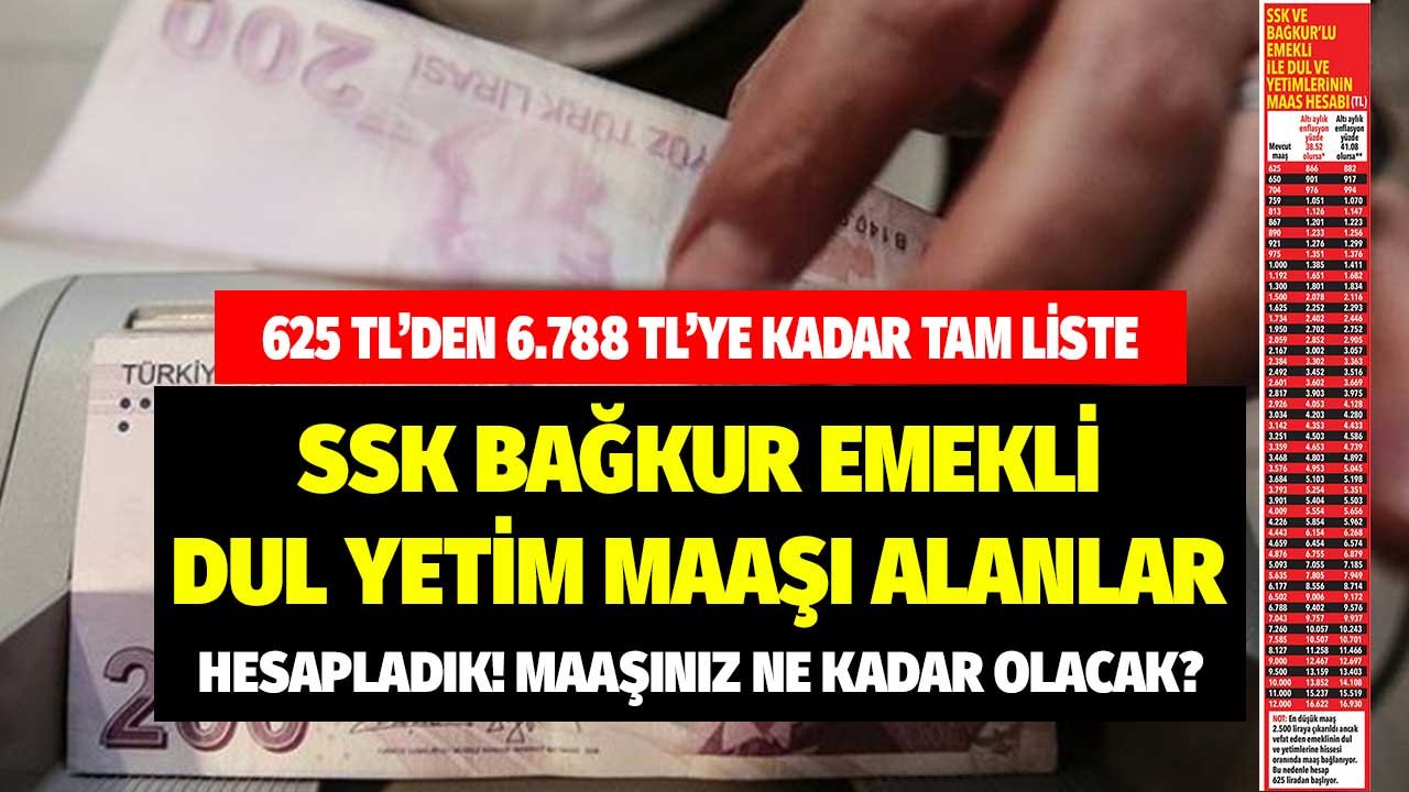 625 TL'den 6.788 TL'ye Tam Liste! SSK Bağkur Emekli, Dul ve Yetim Aylığı Alanlar! Hesapladık Maaşınız Ne Kadar Olacak?