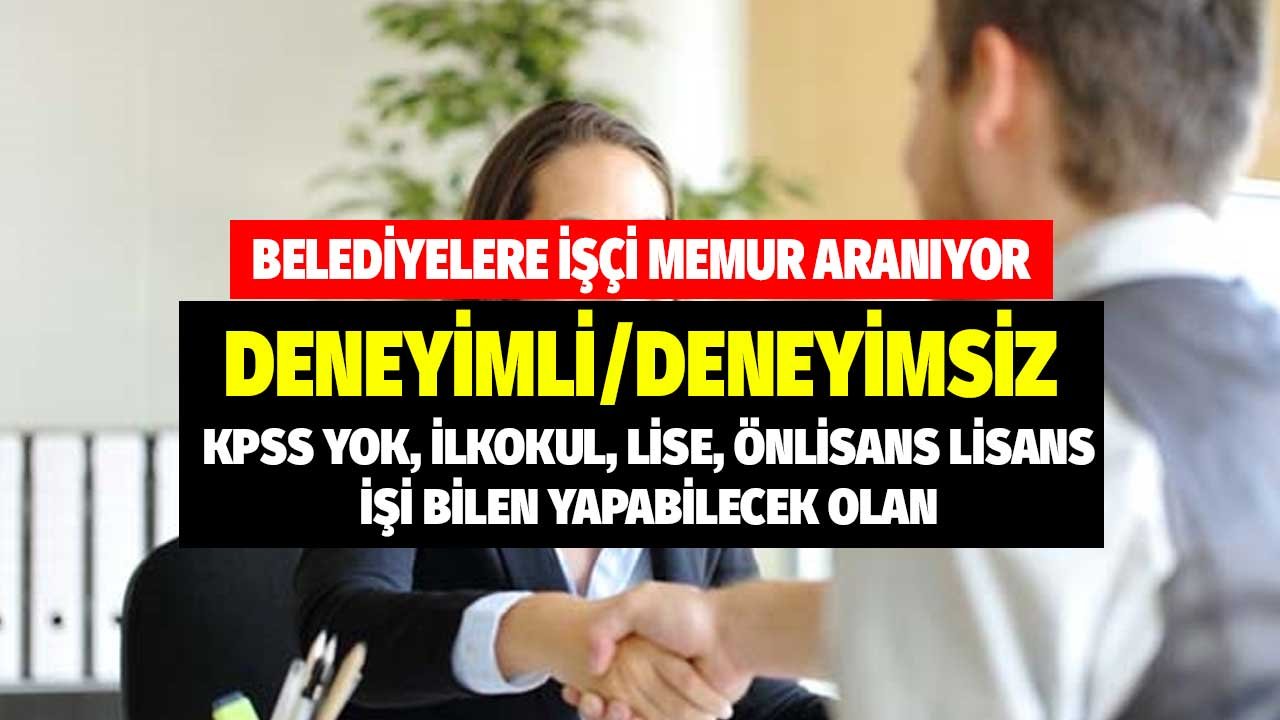 Belediyelere işçi memur aranıyor! KPSS'siz mesleğe göre işi öğrenebilecek, deneyimli deneyimsiz