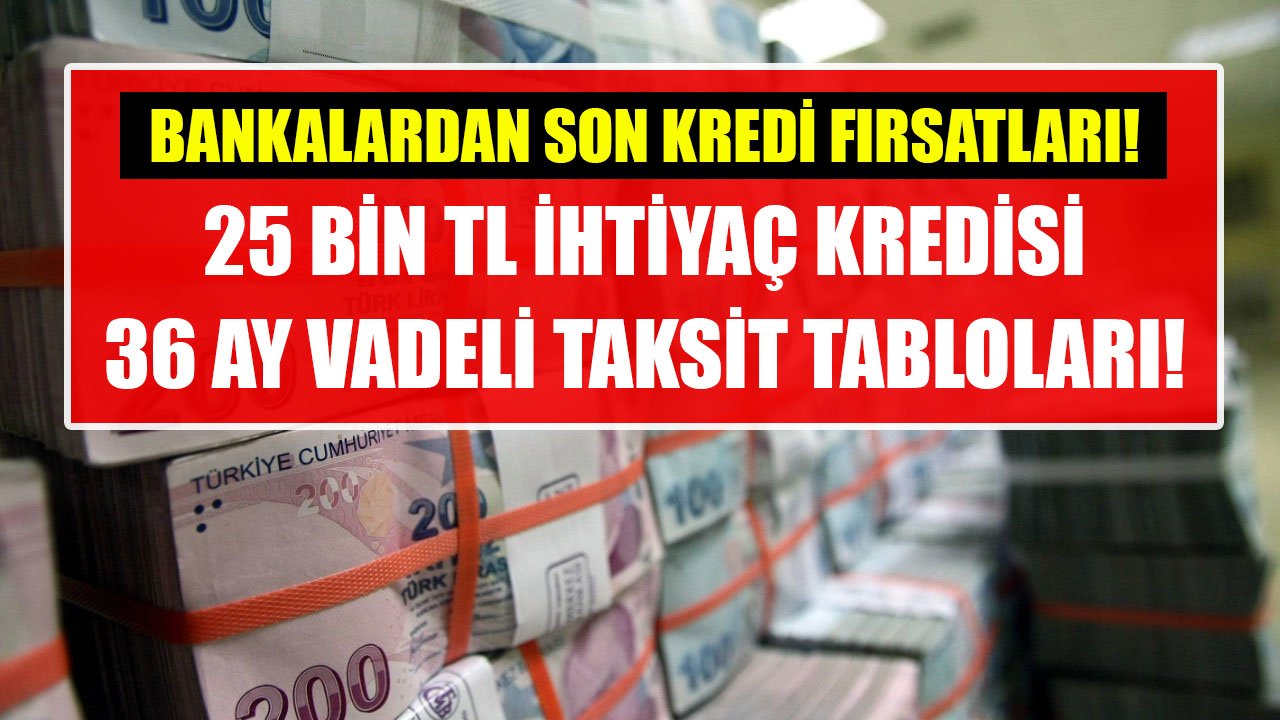 25 Bin TL İhtiyaç Kredisi 36 Ay Vadeli Taksit Hesaplamaları! İş Bankası, Yapı Kredi, Garanti BBVA Kredi Fırsatları!