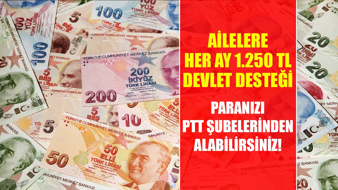 Ailelere her ay 1.250 TL devlet desteği! Paranızı PTT şubelerinden alabilirsiniz!