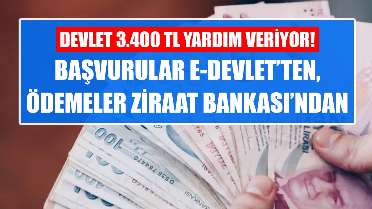 Devlet 3.400 TL yardım veriyor! Başvurular E-Devlet'ten, ödemeler Ziraat Bankası'ndan!