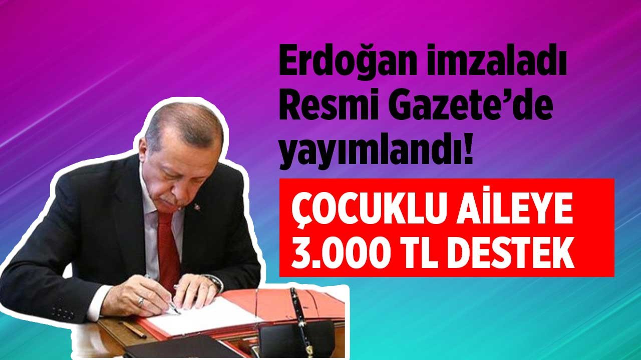 Çocuklu ailelere 3.000 TL devlet yardımı kararı Erdoğan imzası ile Resmi Gazete'de yayımlandı!