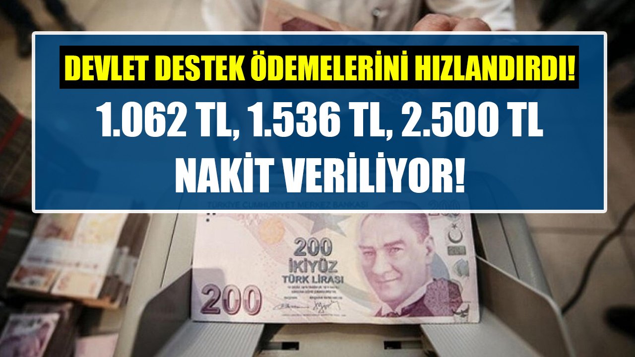 Devlet destek ödemelerini hızlandırdı! 1.062 TL, 1.536 TL, 2.500 TL nakit veriliyor!