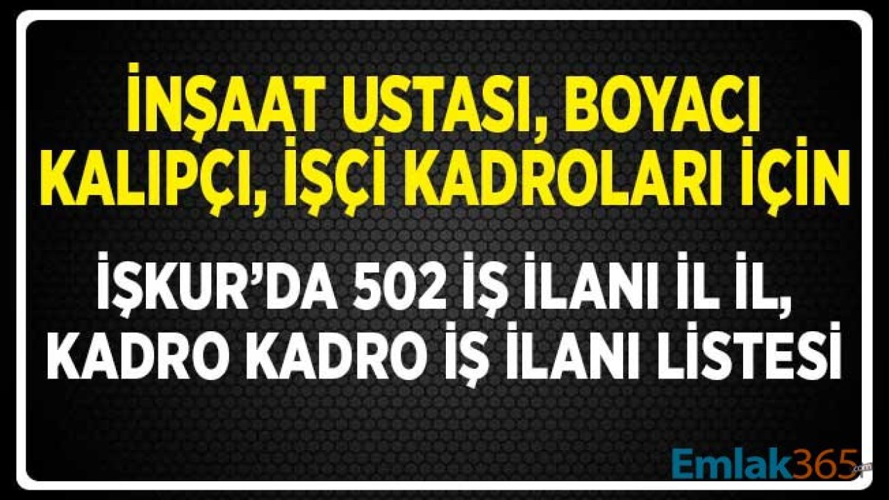 İnşaat Ustası, Boyacı, Kalıpçı, İşçi Kadroları için İŞKUR'da 502 İş İlanı! Şehir Şehir Kadro Kadro Liste