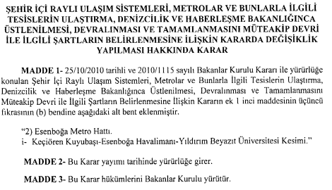 Resmi Gazete 'de Yayımlandı! Keçiören Esenboğa Metrosu Ulaşım Bakanlığı Tarafından Yapılacak!