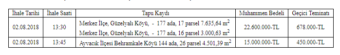 11 Temmuz 2018 Tarihli Resmi Gazete Arsa / Taşınmaz İhale İlanları