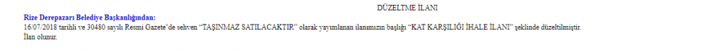 19 Temmuz Tarihli Resmi Gazete Arsa / Taşınmaz İhale İlanları