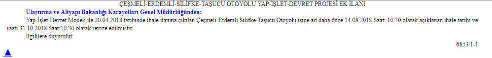 Çeşmeli Taşucu Otoyolu ihalesi Ertelendi!