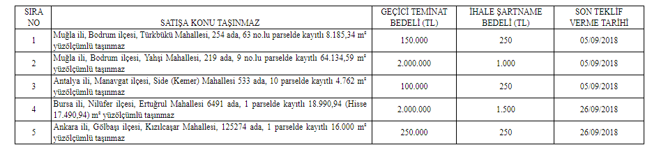 Hazineye Ait Taşınmazların Satışı İçin İhale Duyurusu Yayımlandı
