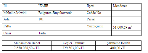 Menderes Belediyesi Taşınmaz Mal Satışı İhalesi 17 Eylül 2018 Resmi Gazete İlanı